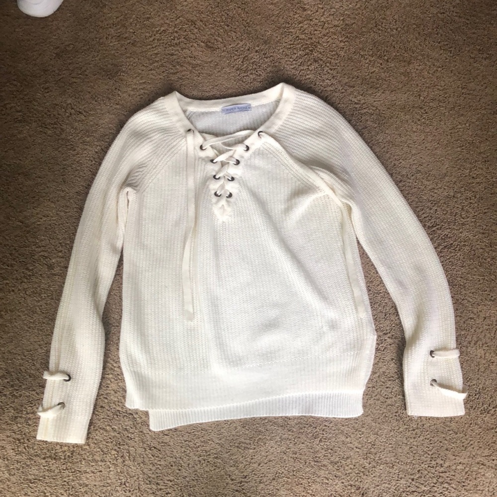 White Francesca’s  tie sweater